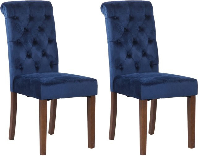 2er Set Esszimmerstühle DELUKE WALES aus Samt und Holz in Blau, H 98 cm x B 45 cm x T 63 cm - Bild 1