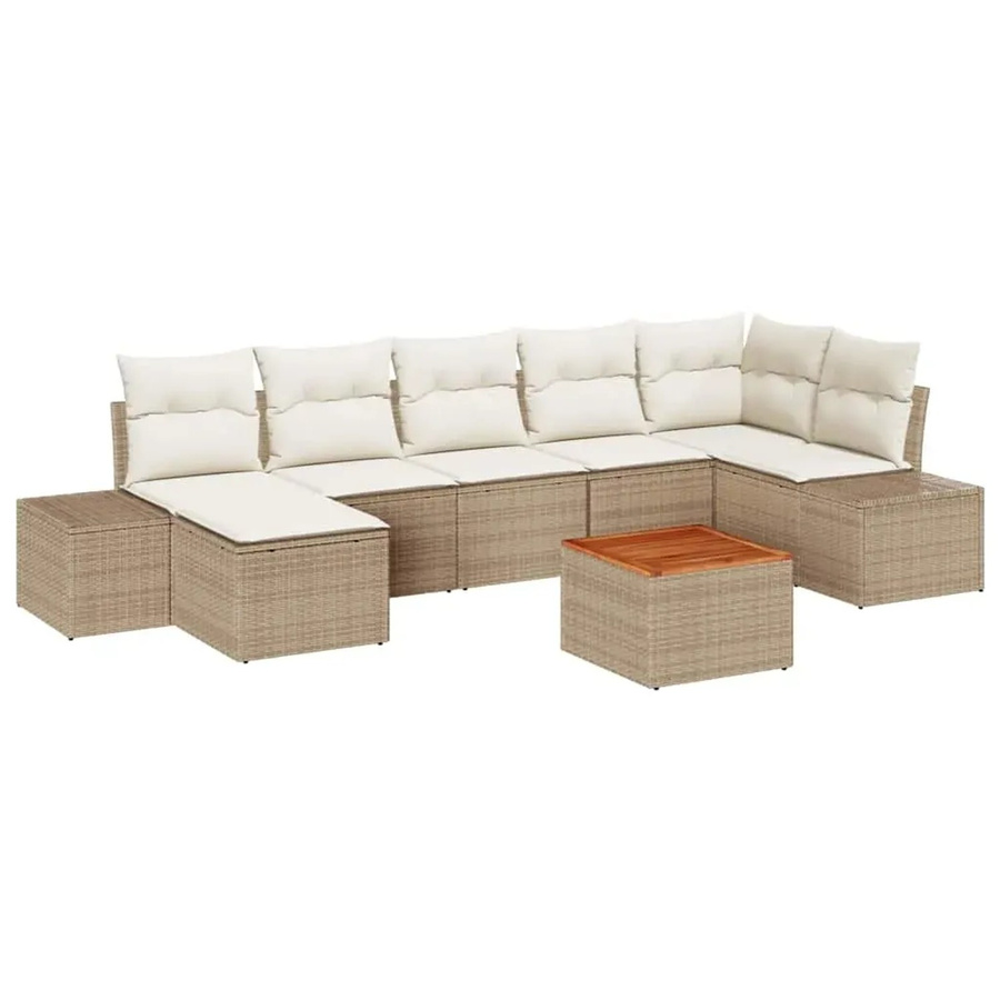 vidaXL Garten-Sofa-Set 8-teilig in Beige und Weiß mit Polstern, L-Form und Stauraum aus Polyrattan und pulverbeschichtetem Stahl - Bild 2