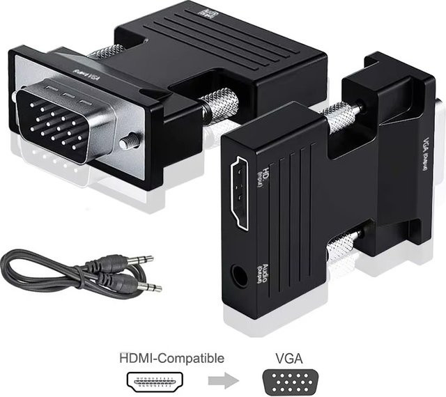 KAFNHCKA HDMI zu VGA Konverter mit Audiokabel in Schwarz für PC, Laptop und Projektoren - Bild 1