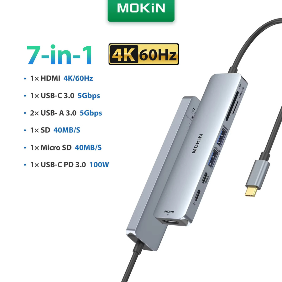 MOKiN USB-C Dockingstation Dreifach-Display-Adapter mit 4K HDMI, VGA, RJ45 Ethernet und 100W PD-Ladefunktion in Grau - Bild 6