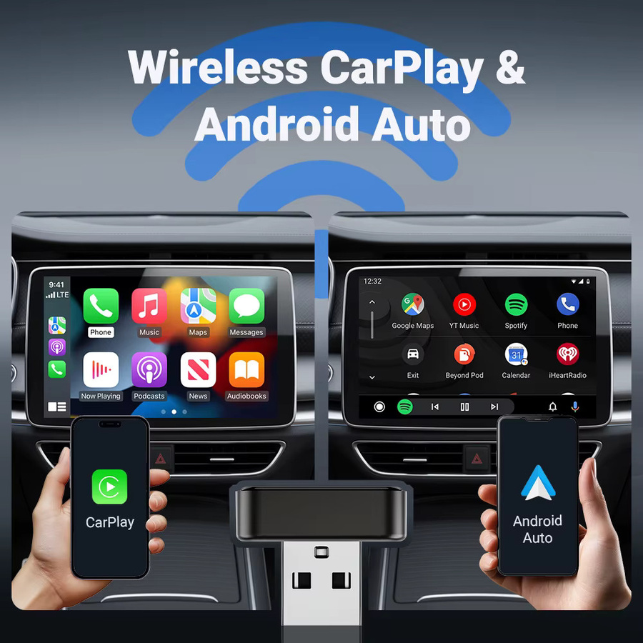 XUDA 2-in-1 CarPlay Adapter Schwarz: Kabelloser Dongle für Apple und Android Smartphones zur Umwandlung von kabelgebunden auf kabellos - Bild 3