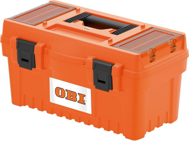 OBI Werkzeugkoffer aus Kunststoff in Orange Schwarz Transparent mit Einsätzen - Bild 1
