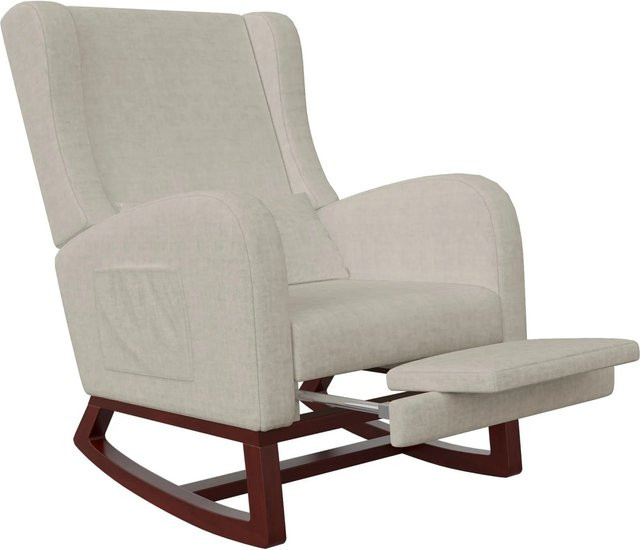 PXloue Schaukelsessel mit Holzbeinen und Seitentaschen in Beige, inklusive Hocker und Armlehnen - Bild 1