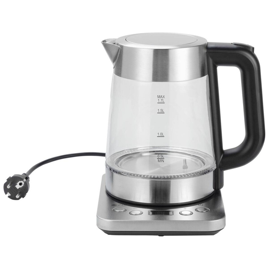 Pocoline Wasserkocher aus Edelstahl und Glas in Silber und Schwarz mit 1,7 l Volumen, B/H/T: 22,1 x 24,2 x 23,1 cm - Bild 4