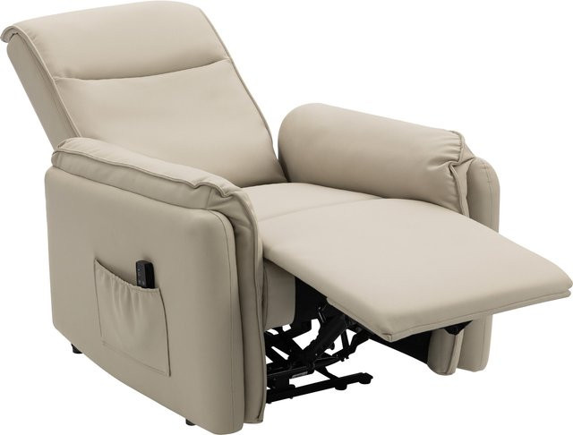 HOMCOM Relaxsessel mit Knetmassage und Liegefunktion in Beige aus Kunstleder mit Fußteil und Seitentasche - Bild 1