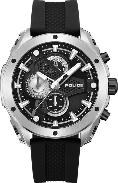 Police Chronograph Herrenuhr, Edelstahl, Quarz, 45 mm, Schwarz, 5 ATM - Bild 1