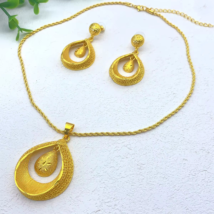 XUHUANG Schmuckset Halskette und Ohrringe, 24K vergoldet, Damen - Bild 3