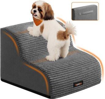Feandrea Hundetreppe aus Cord mit Querstreifen, rutschfest und mit abnehmbarem waschbarem Bezug, Schiefergrau, Größe M - Bild 1