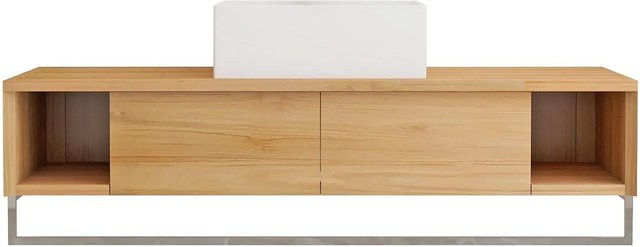 Vente-unique Einzelwaschtisch Kupang aus Teakholz in Naturfarben Hell, Breite: 120 cm, Tiefe: 50 cm, Höhe: 32 cm - Bild 1