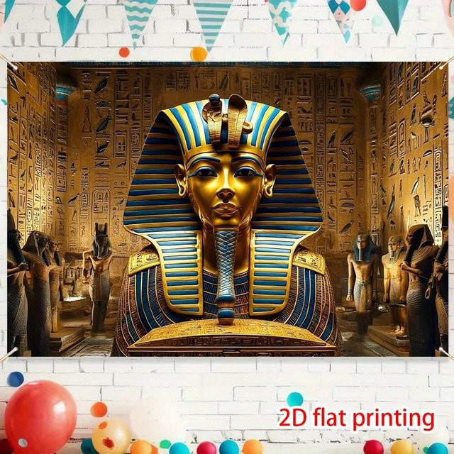 Antiker ägyptischer Pharaonen-Wandteppich mit Hieroglyphen und Pyramiden von JMG Household Supplies, Farbe Gold, B x H: 130 x 150 cm - Bild 1
