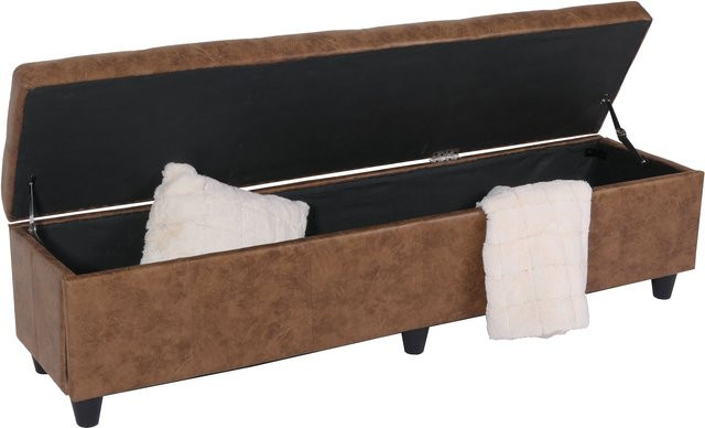 MCW Aufbewahrungstruhe Sitzbank Kriens XXL in Braun aus Wildlederimitat, B/T/H: 180 x 45 x 45 cm - Bild 1