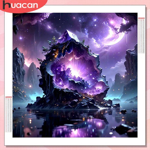 HUACAN Diamant-Stickerei Set Berg-Fantasie-Landschaft mit Strasssteinen, B/H: 20 x 20 cm - Bild 1