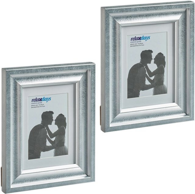 Relaxdays Bilderrahmen 2er Set in Silber mit antikes Design aus Kunststoff und Glas, B/H: 13 x 18 cm - Bild 1