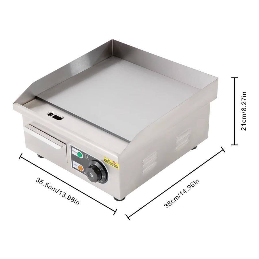 Bymaocar Elektrische Grillplatte aus Edelstahl mit 2000W Leistung, 14 Zoll, Silber, Einstellbare Temperatur 122-572°C - Bild 5