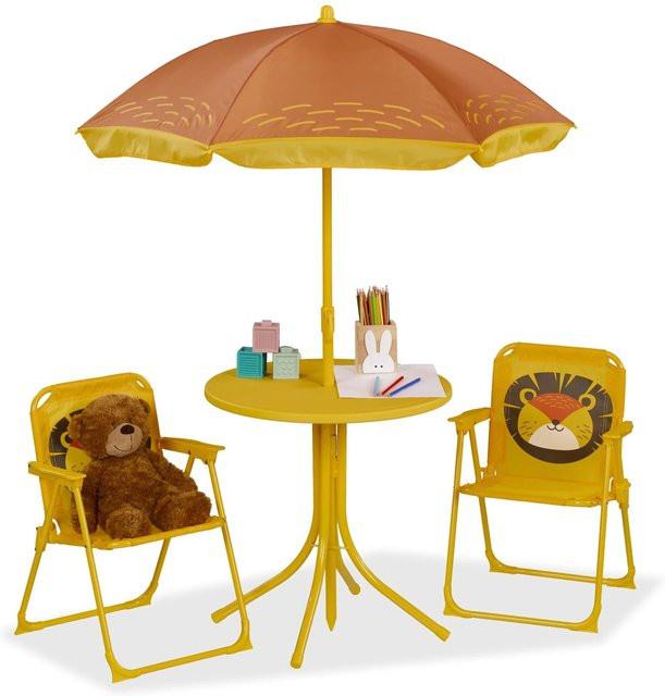 Relaxdays Kindersitzgruppe aus Eisen und Kunststoff mit Schirm und Löwen-Design, B/T/H: 53 x 36 x 37,5 cm - Bild 1