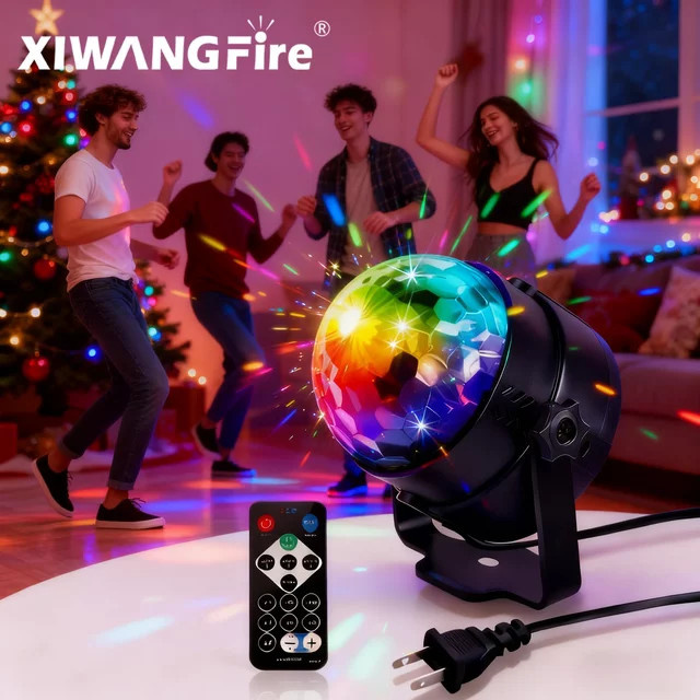 XIWANGFIRE RGB LED Disco Ball mit Fernbedienung, Soundaktivierte rotierende DJ Bühnenlampe in Multicolour und Schwarz - Bild 1