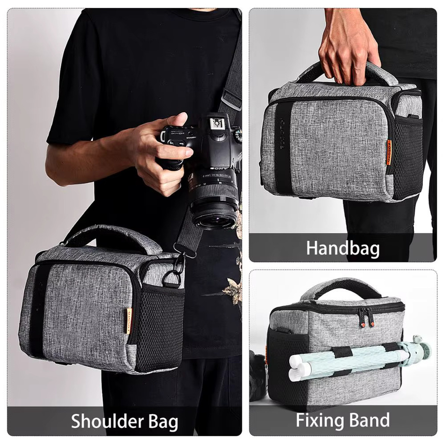 Fosoto DSLR Kameratasche in Schwarz mit wasserdichter Abdeckung und Stativhalterung für Canon, Nikon und Sony - Bild 4