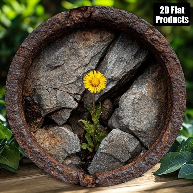 Rundes Metallschild CIFBUY Blume in Steinsprungfuge Wanddekoration im rustikalen Design, Durchmesser: 20,3 cm - Bild 1
