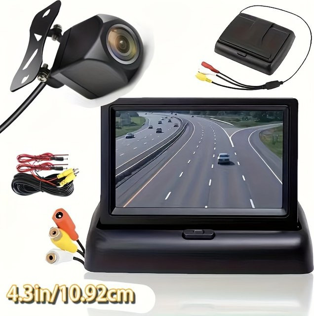 Bileeko Rückfahrkamera mit klappbarem Monitor und Weitwinkelobjektiv in Schwarz - Bild 1