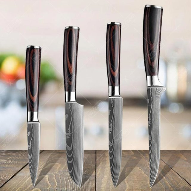 WXCOO Profi Küchenmesser-Set aus Edelstahl mit hohem Kohlenstoffgehalt und farbigem Holzgriff, Japanisches Multi-Ausbeinmesser - Bild 1