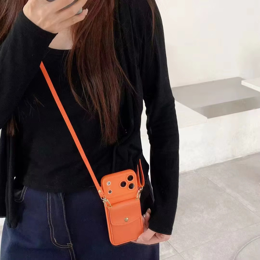 NUOCDE Silikonhülle mit Umhängeband und Brieftasche für iPhone 11 bis iPhone 17 Pro Max in Orange - Bild 2