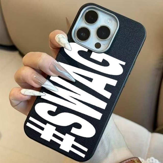 SWAG Handyhülle mit Litschi Muster für iPhone 11 bis iPhone 17 Pro Max, stoßfeste weiche Schutzhülle in Schwarz - Bild 1