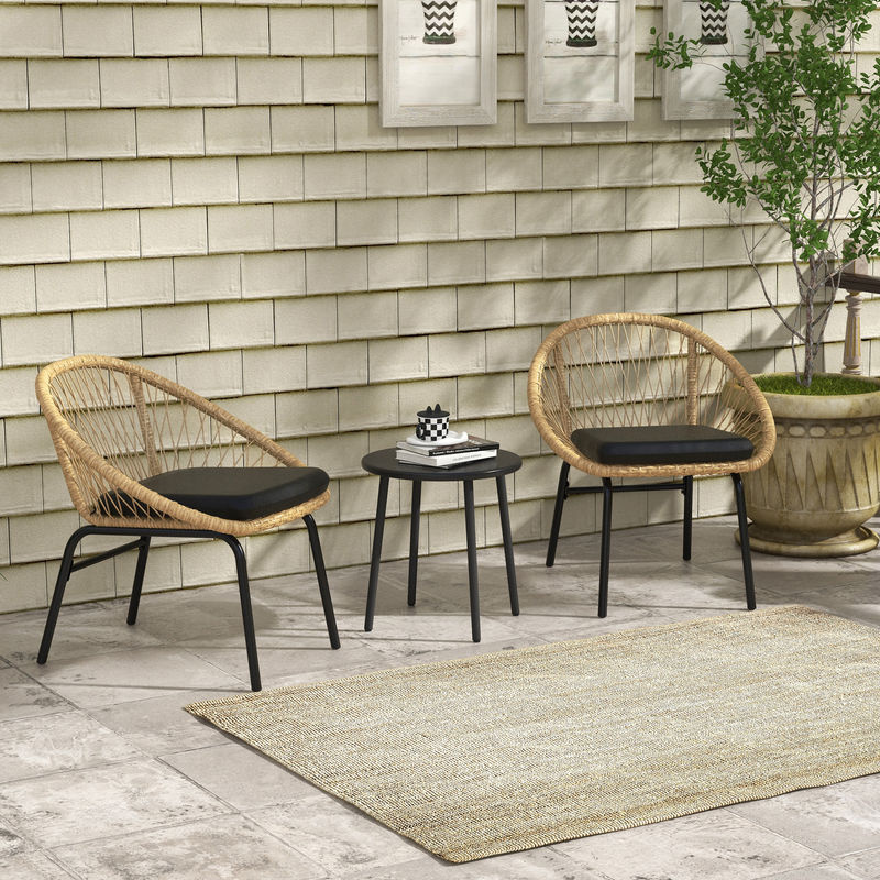 Outsunny 3-tlg. Rattan Gartenmöbel-Set in Gelb mit Couchtisch, 2 Stühlen und wetterfesten Kissen aus Polyester und PE-Rattan - Bild 2
