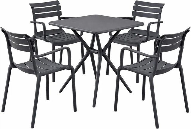 DELUKE Gartenmöbel-Set NORA mit Tisch und 4 Stühlen aus Polypropylen in Dunkelgrau, B/T/H: 186 x 186 x 82 cm - Bild 1