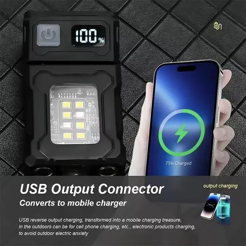NEWBIRTH LED-Schlüsselanhänger-Taschenlampe in Schwarz mit 500 lm, wiederaufladbare USB-Arbeitslaterne mit Magnet und Digitalanzeige - Bild 2