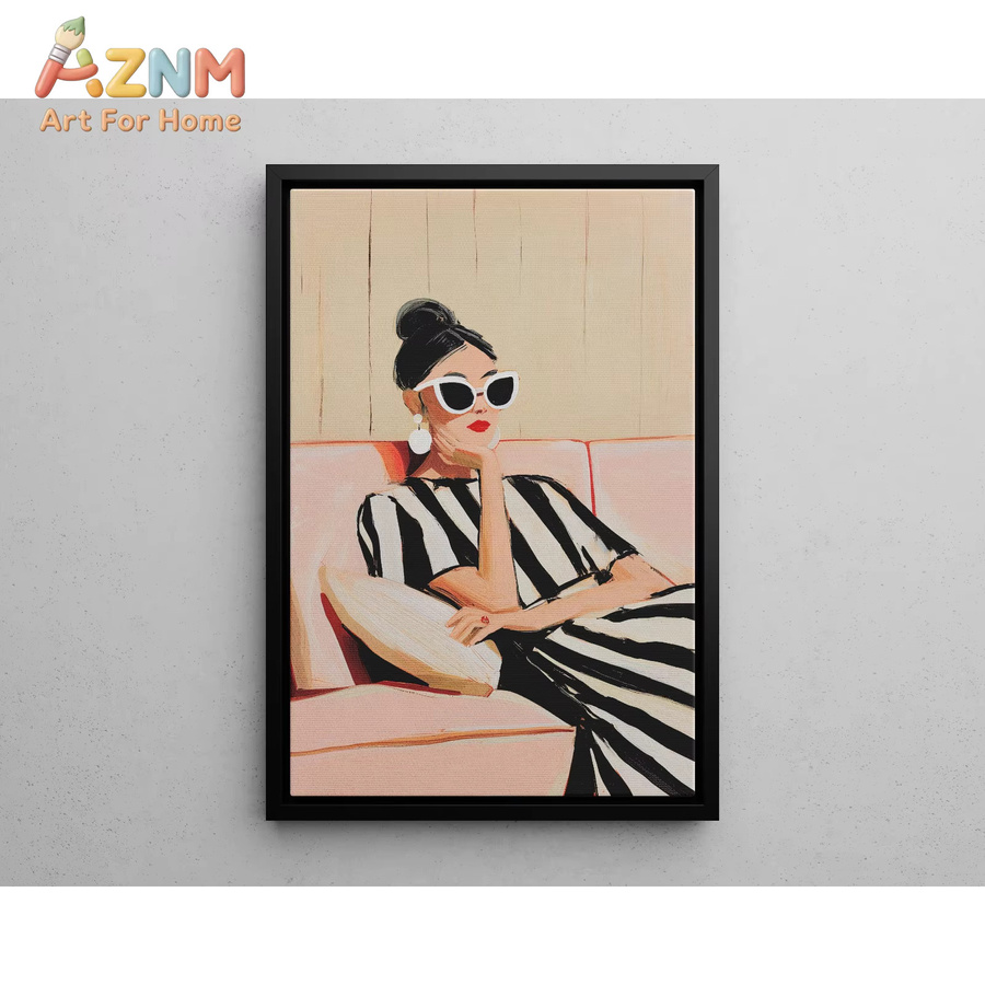 AZNM Leinwanddruck Mid-Century Modern Abstrakte Kunst mit Frau und schwarzen Schuhen in Rosa und Schwarz - Bild 3