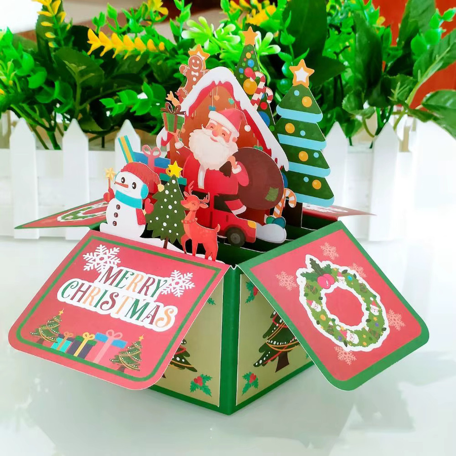3D Pop Up Grußkarte für Weihnachten und Neujahr in Mehrfarbig - Bild 1