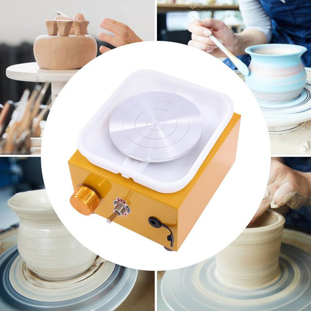 Bymaocar Mini-Töpferradmaschine in Gelb mit Tonformungswerkzeug für DIY-Keramikprojekte, Durchmesser: 10 cm - Bild 1