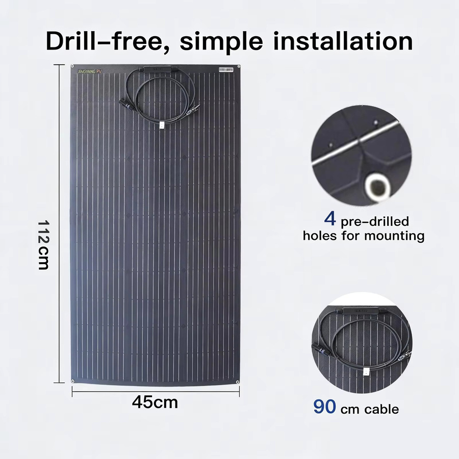 JINGYANGPV 100W 18V Flexibles Solarpanel in Schwarz, hocheffizientes ETFE-Solarpanel für Camping, Wohnmobil und Boot - Bild 2