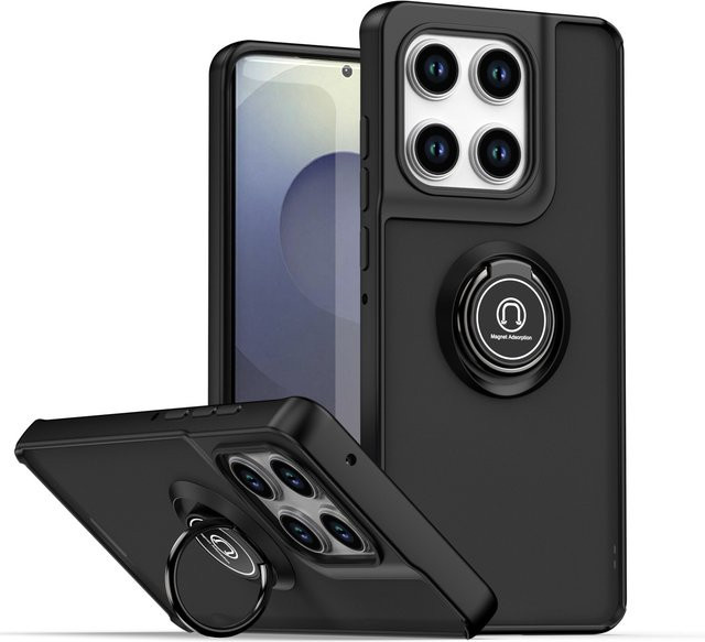 Stoßfeste Silikon-Schutzhülle für Motorola Edge 60 Fusion mit Metallring-Halter und matter Rückseite in Schwarz - Bild 1