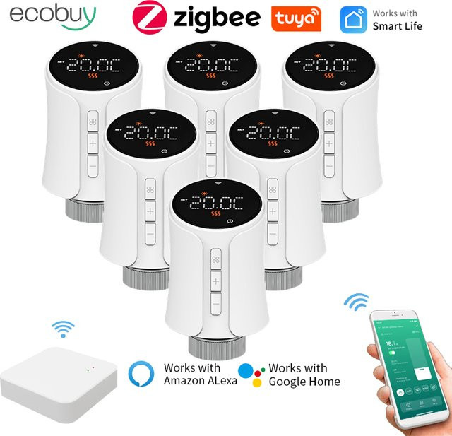 Tuya Smart Zigbee Thermostatventil Weiß Programmierbarer Heizkörper-Temperaturregler mit App-Steuerung - Bild 1