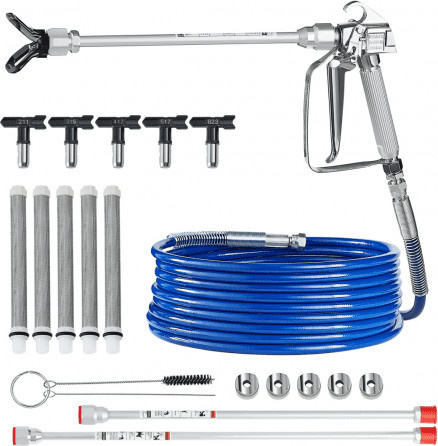 VEVOR Airless Farbspritzpistole und Schlauchset mit 3600 PSI Hochdruck-Farbsprüher, 5 Spritzdüsen (211, 315, 417, 517, 623), Drehkopf, Filter, Schlauch und Verlängerungsstangen, Mehrfarbig - Bild 1