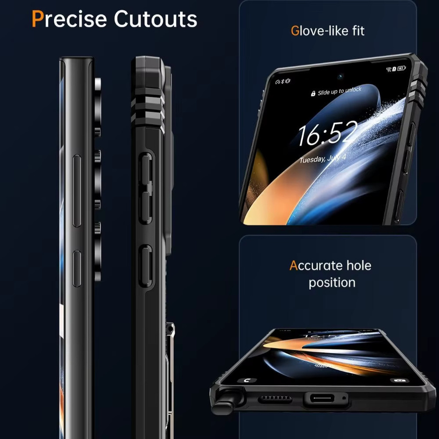 Samsung Faltbare Standhülle mit Panzergestell für Samsung Galaxy S26 S25 S24 S23 Plus Ultra, Sturzsicher nach Militärstandard mit Schiebeobjektivschutz, Schwarz - Bild 4