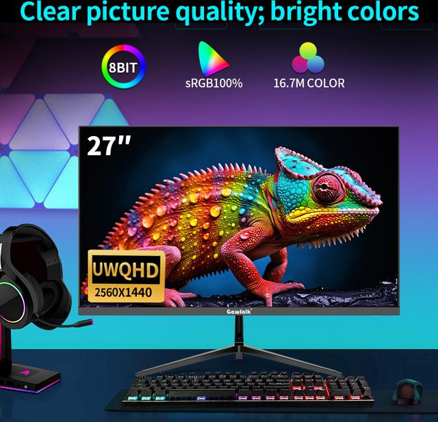 Gawfolk 27 Zoll LED Computer Monitor Schwarz mit Full HD und 120Hz - Bild 1