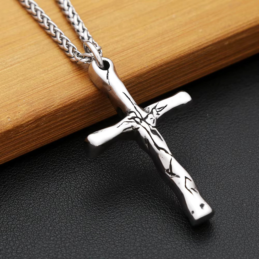 NORTHMAN Halskette mit Kreuz Anhänger, Edelstahl, Silber, Vintage, Unisex - Bild 2
