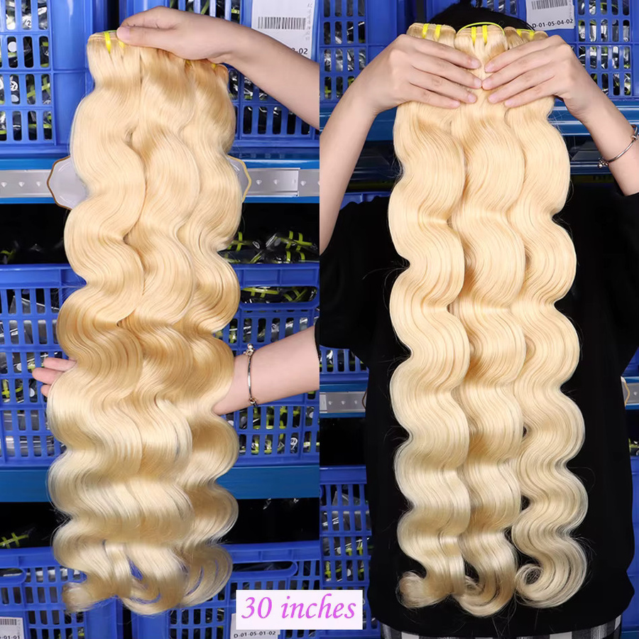 Body Wave Echthaar-Bündel, blond gefärbt, gewellte Virgin-Haarverlängerungen - Bild 4