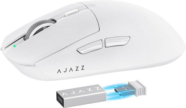 A.JAZZ AJ139 G Pro 4K kabellose Gaming-Maus in Weiß, ultraleicht 59 g, Dual-Mode mit 2,4 GHz-Empfänger und bis zu 26.000 DPI, ergonomisches Design - Bild 1