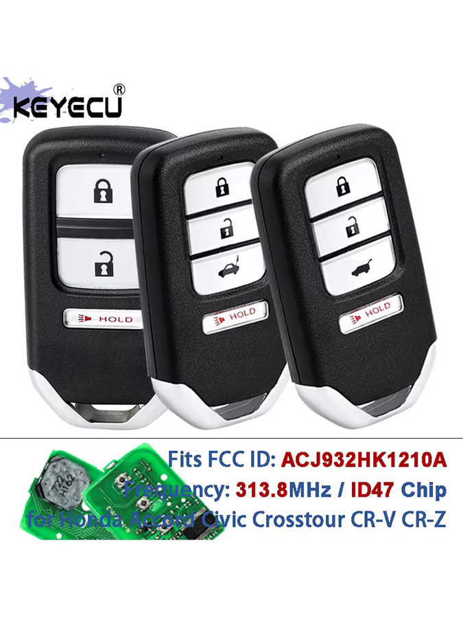 KEYECU Keyless-Go Smart Remote Key Fob ID47 für Honda Accord Civic Crosstour CR-V CR-Z, Schwarz, 313,8 MHz, FCC ID: ACJ932HK1210A - Bild 6