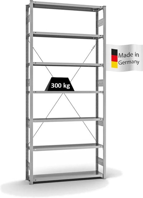 PROREGAL Fachbodenregal Stecksystem T-Profil Heavy-Duty Grundregal, 7 Ebenen, verzinkt, H x B x T: 300 x 130 x 30 cm - Bild 1