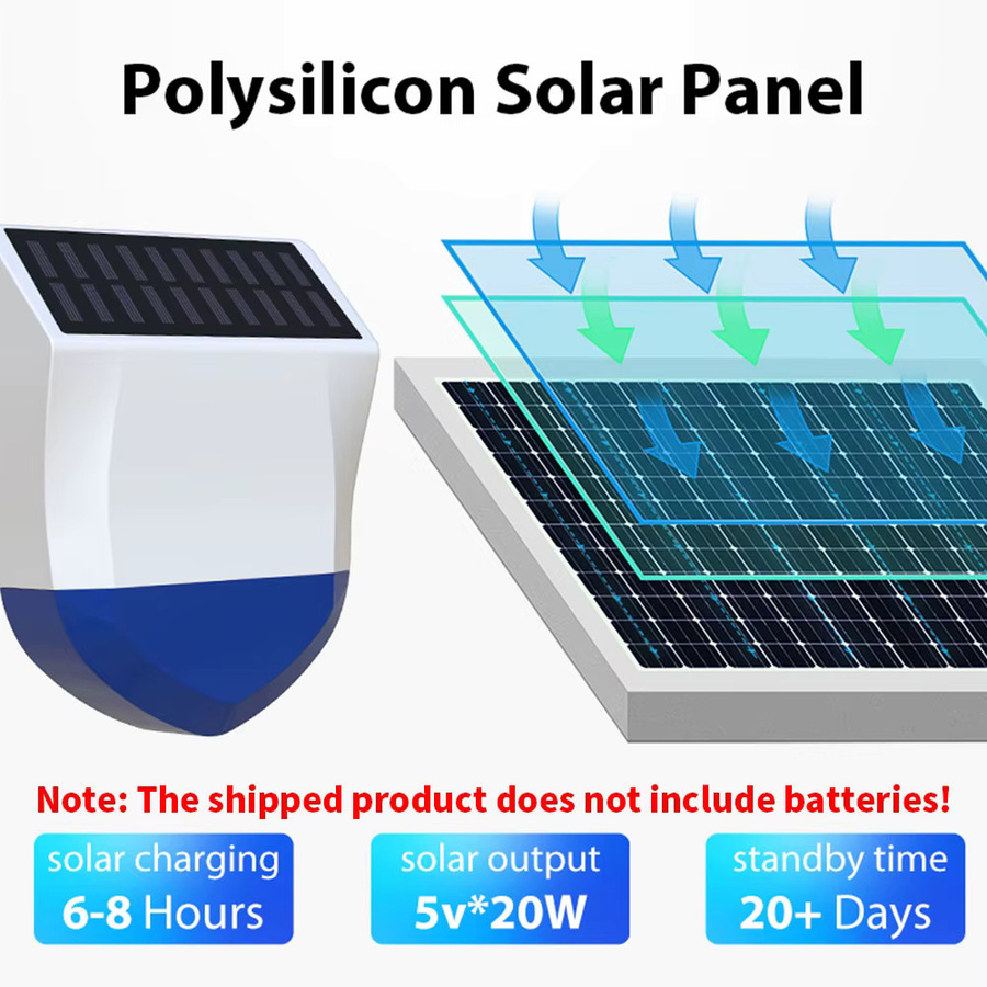 Tuya WiFi Außensirenenalarm in Weiß mit Solar- und USB-Stromversorgung, wasserdicht, 95 dB - Bild 4