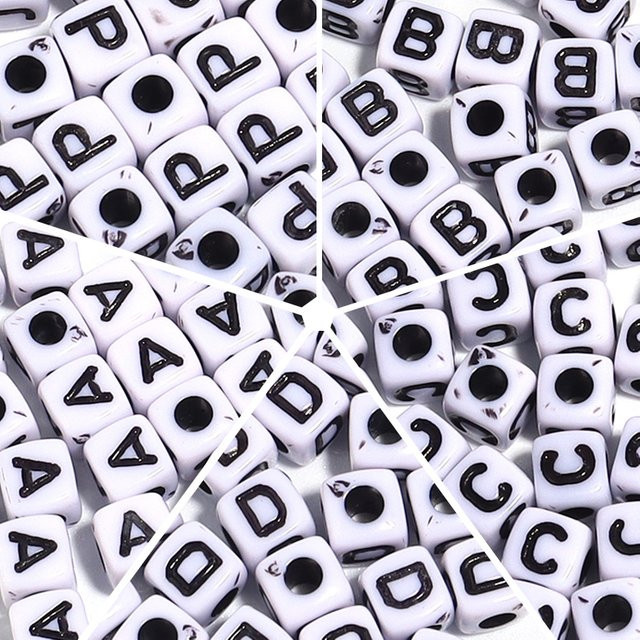 Louleur Buchstaben Perlen, weiß und schwarz, quadratisch, DIY Schmuckherstellung - Bild 1