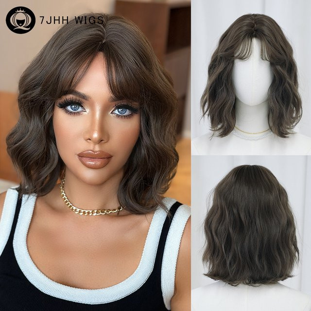 7JHH WIGS Bob-Perücke, braun, gewellt, Damen, Kunsthaar - Bild 1