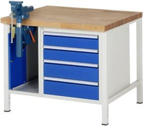 Rau Werkbank 8185A2 höhenverstellbar mit 4 Schubladen und Schraubstock, Farbe: Mehrfarbig, B/T/H: 100 x 90 x 84-104 cm - Bild 1