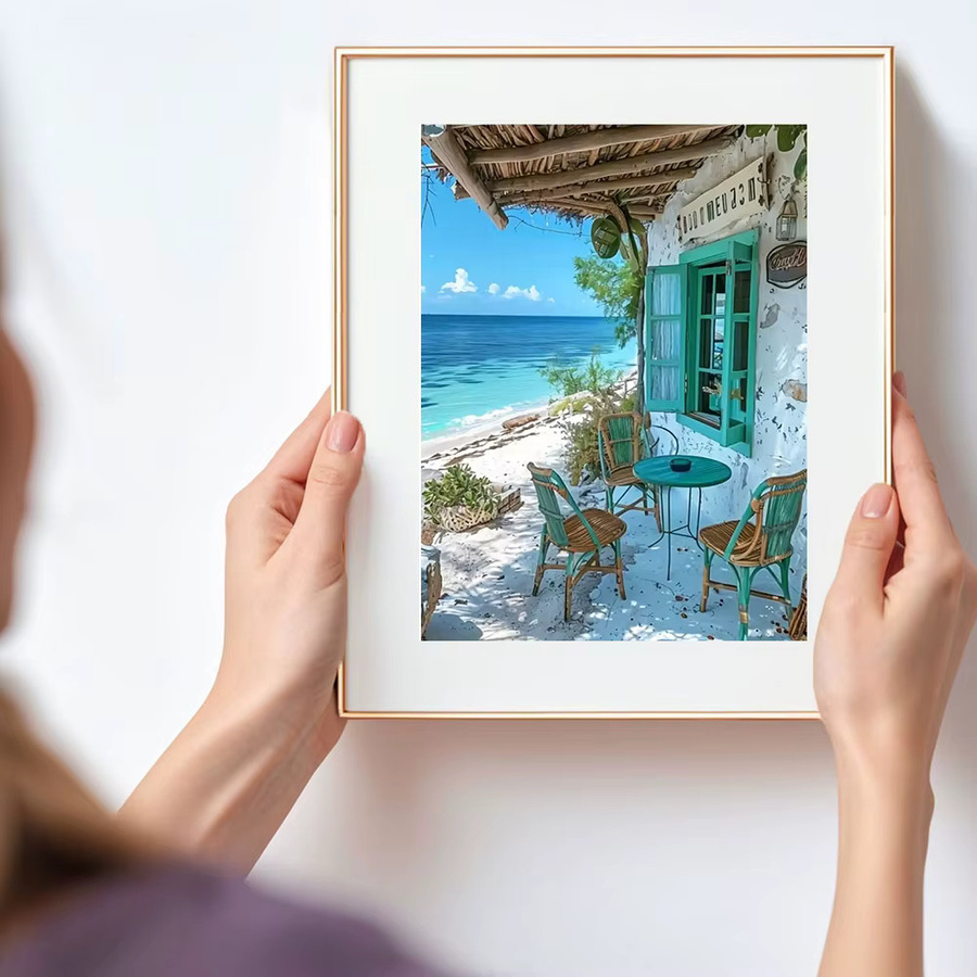 Huacan Diamantmalerei Landschaft Meer und Haus als dekoratives Mosaik-Gemälde mit Rundbohrern in Multicolour - Bild 3