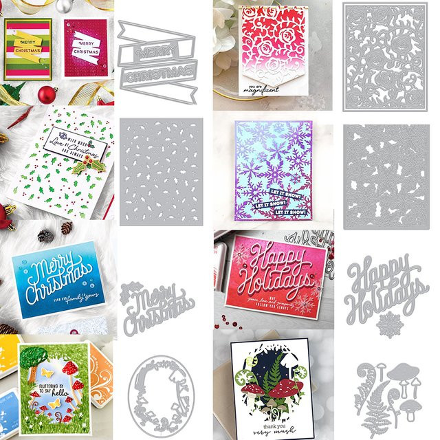 Metall Stanzformen Konfetti Fancy und Frohe Weihnachten für DIY Scrapbooking und Handwerk in Silber - Bild 1