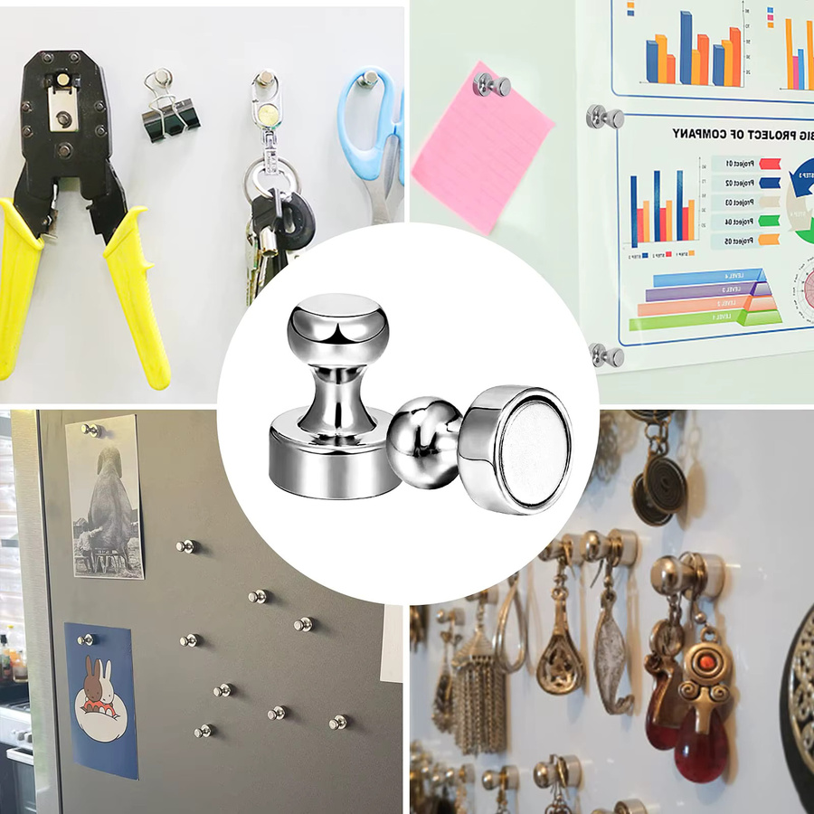 Starke magnetische Neodym-Reißzwecken aus Stahl in Silber für Kühlschrank und Whiteboard - Bild 3